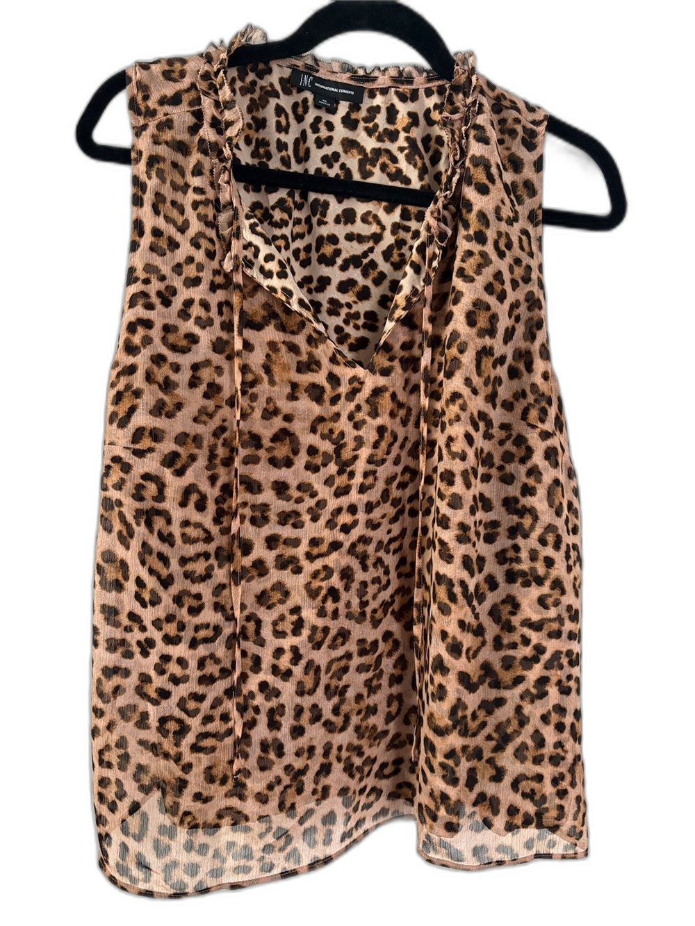 INC International Concepts Macy's Cheetah Print Ruffled Sleeveless Blouse Top XL